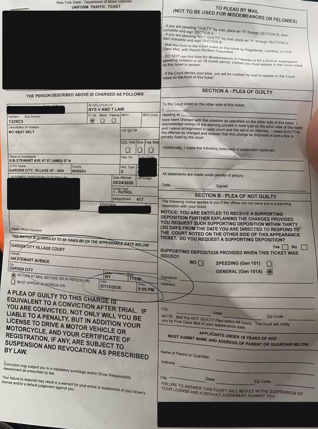 Cinturón de seguridad - Estado de Nueva York
