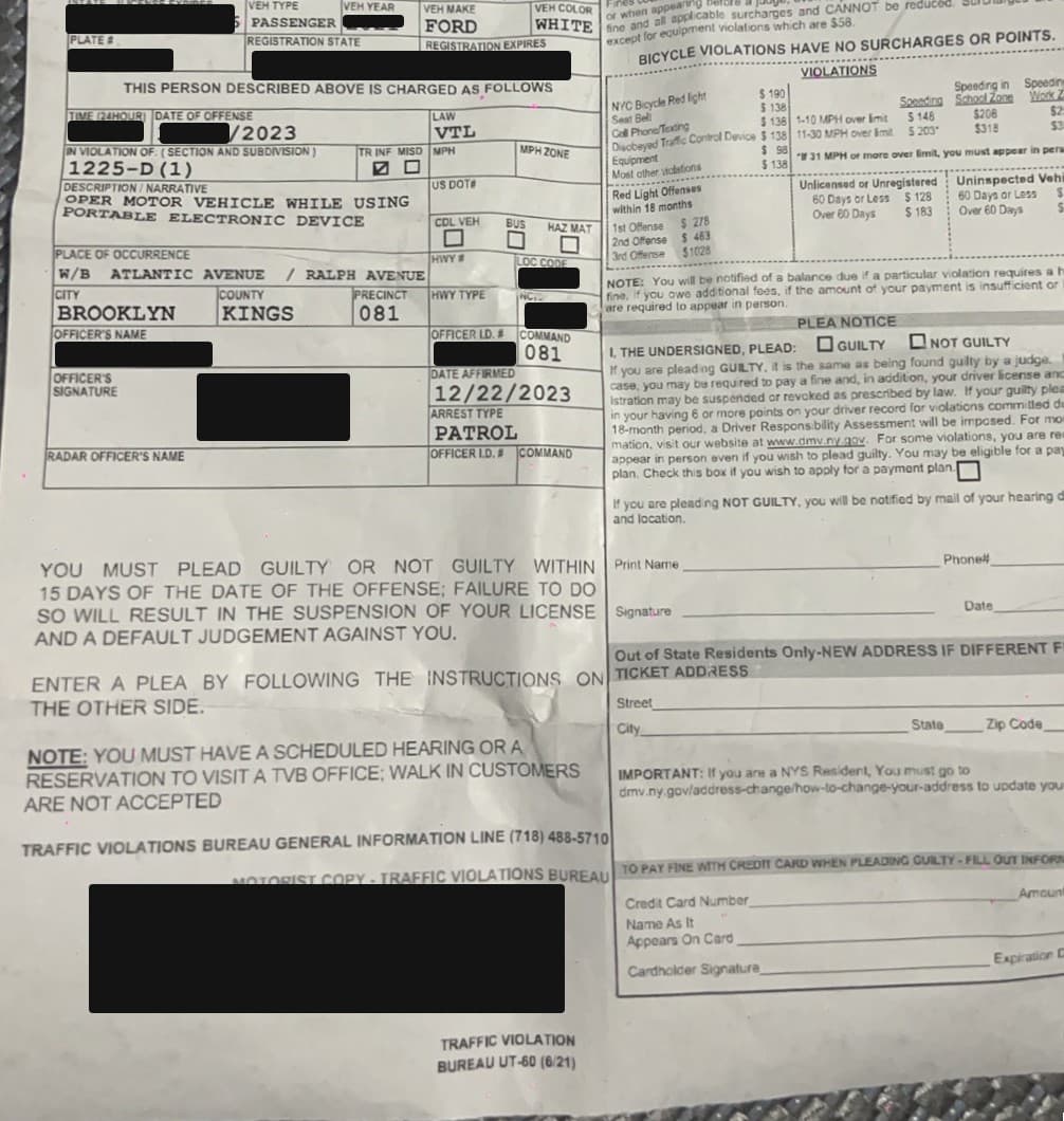 布鲁克林 开车手机 交通罚单